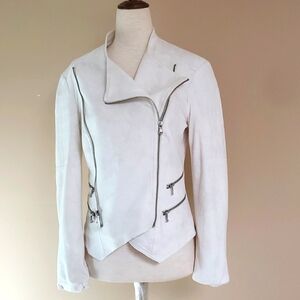 SW3 Bespoke Ivory Asymetrical Moto Jacket Blazer Size Small Petite